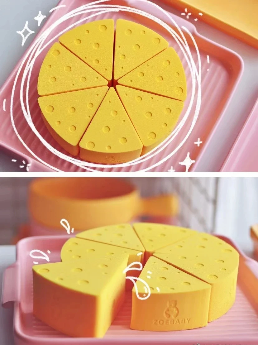 Soft Cheese Puff Maquiagem Esponja, Triângulo Fan Tool, Ferramenta de beleza, Smooth Blenty, Maquiagem úmida e seca, Possua sua etiqueta, Logotipo personalizado