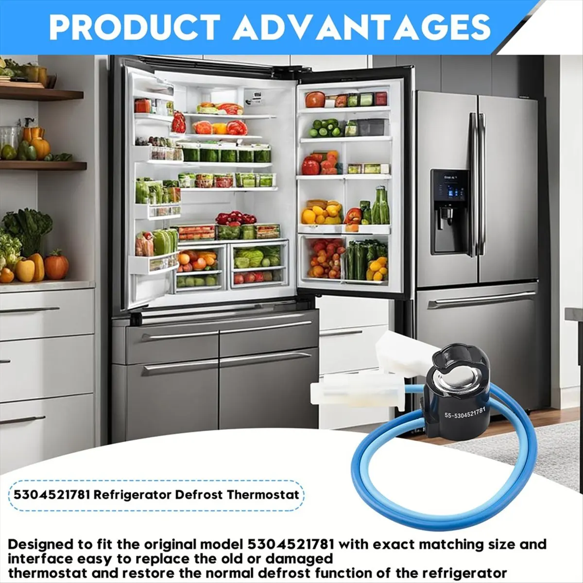 Termostato de degelo ocupado 5304521781 se encaixa para várias frigoríficos de marcas Frigidaire, compatível com Kenmore e outras marcas