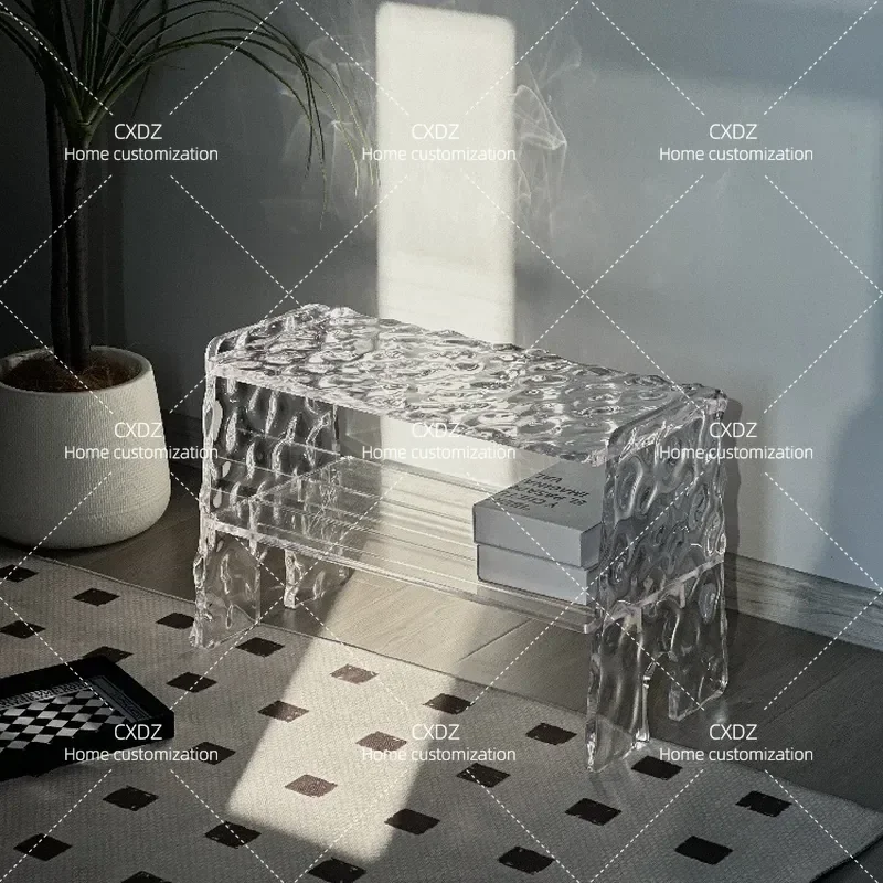 Modern Acrylic Shoe Changing Stool Corrugated Small Bench for Living Room Entrance Creative Home Entryway Footrest Seat
