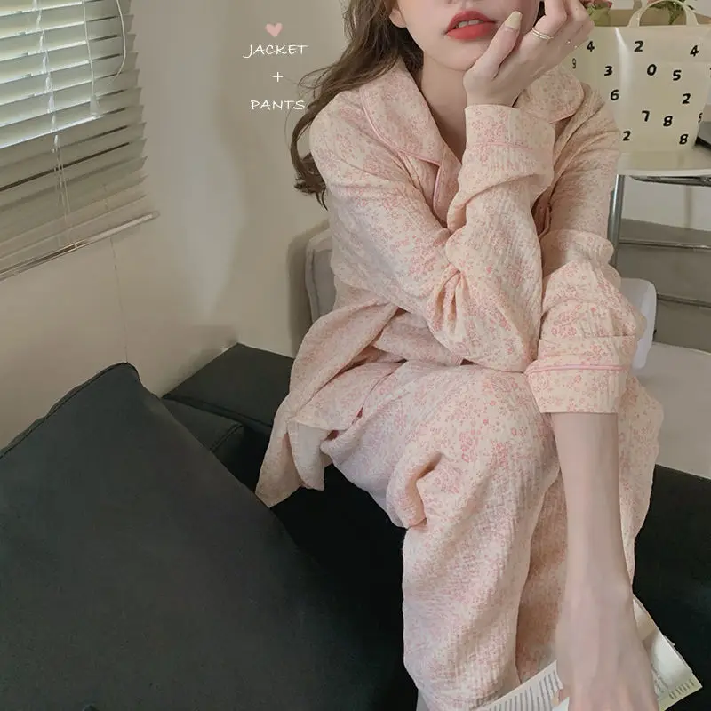 Women's Spring Summer Two-piece Pajamas Set Female Ice Silk Satin Thin Leopard Print Home Clothing Student Sweet Pink Sleepwear