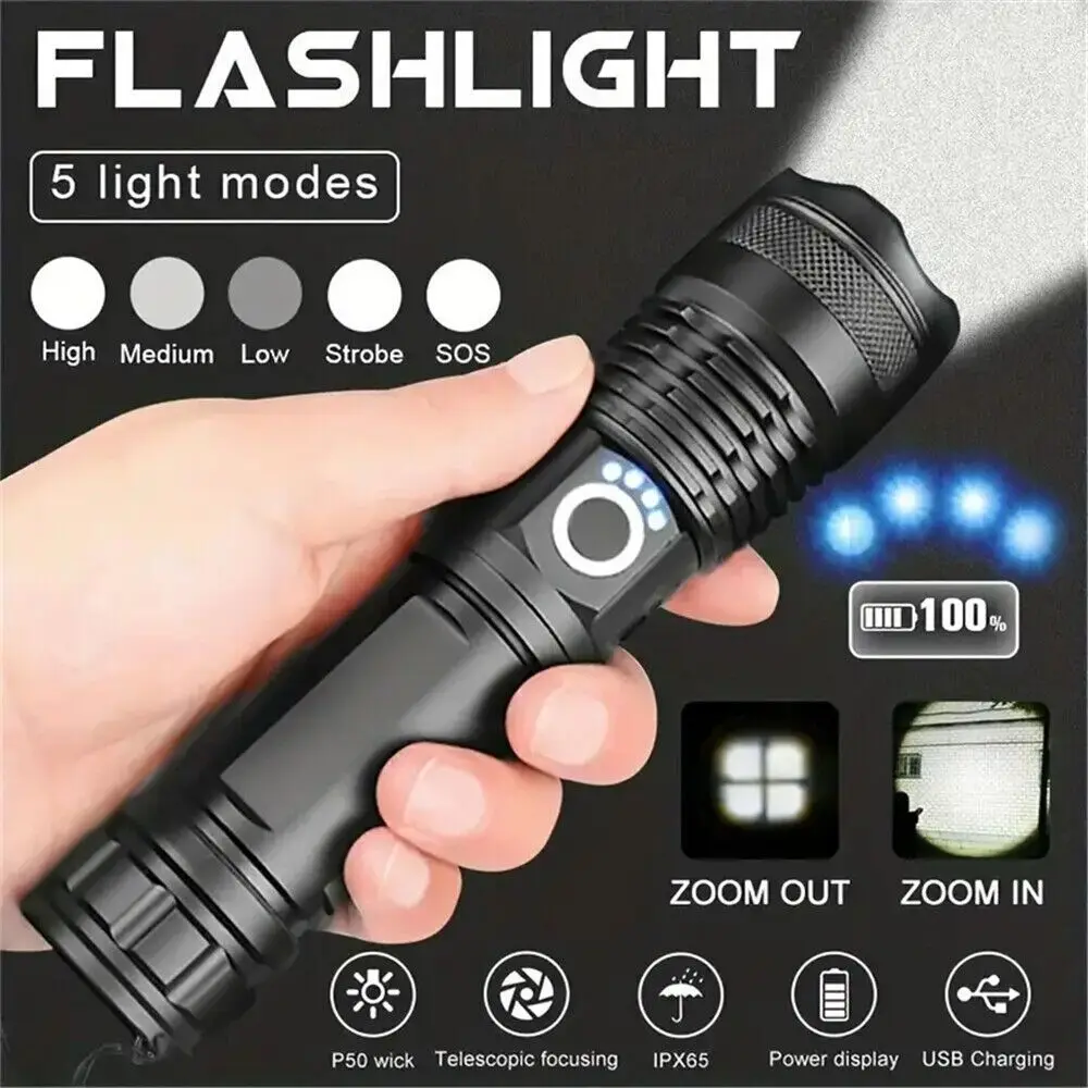 High Powered 90000000Lumens Super Bright Flashlight LED Rechargeable Torch Lamp
