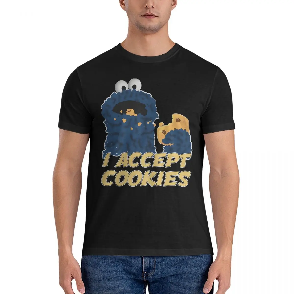 I Accept Cookies - Computer Nerd T Shirts Cookie Monster 100% Cotton Clothes Novelty Short Sleeve Crew Neck Tee Shirt Unique