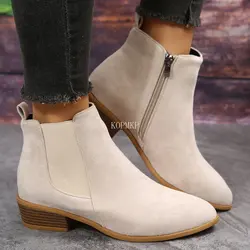 Nowe zimowe klasyczne Chelsea Boots dla kobiety Suede Pointy Toe kliny pięty botki proste wygodne kowbojki kobiet 36-43