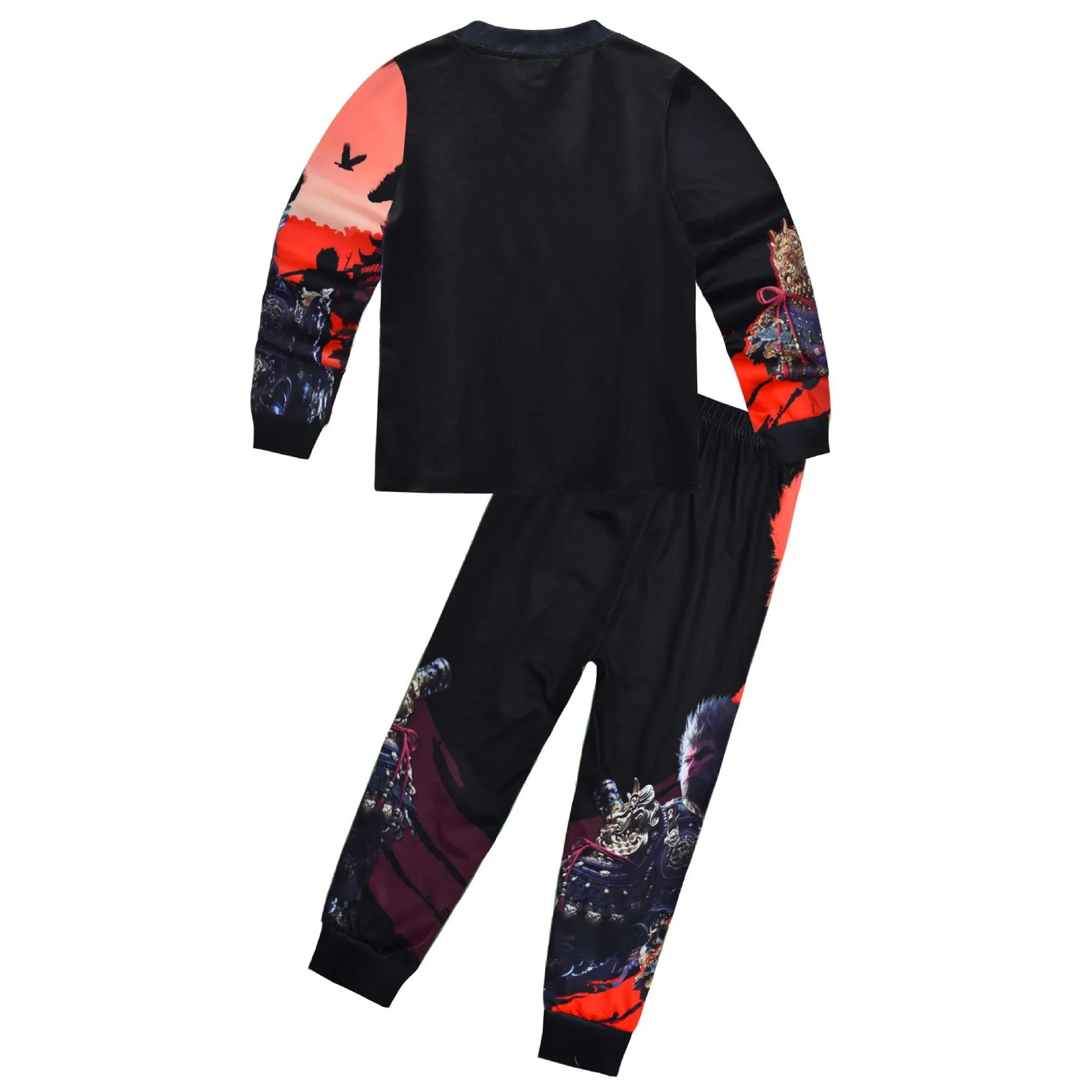 Crianças meninos meninas jogo chinês wukong impressão mangas compridas camiseta calças conjunto roupa halloween cosplay traje