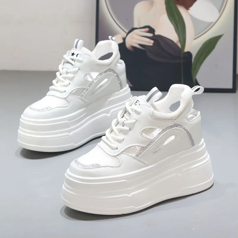 

10cm Summer New Women's Wedge Heel Sandals Cutout Breathable Roman Shoes Platform White Casual Shoes Versatile Slip-on Footwear