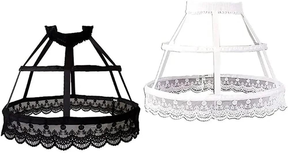 Women Victorian Petticoat 2 Hoops Crinoline Lolita Fishbone Hollow Bird Cage Skirt Embroidery Floral Lace Underskirt