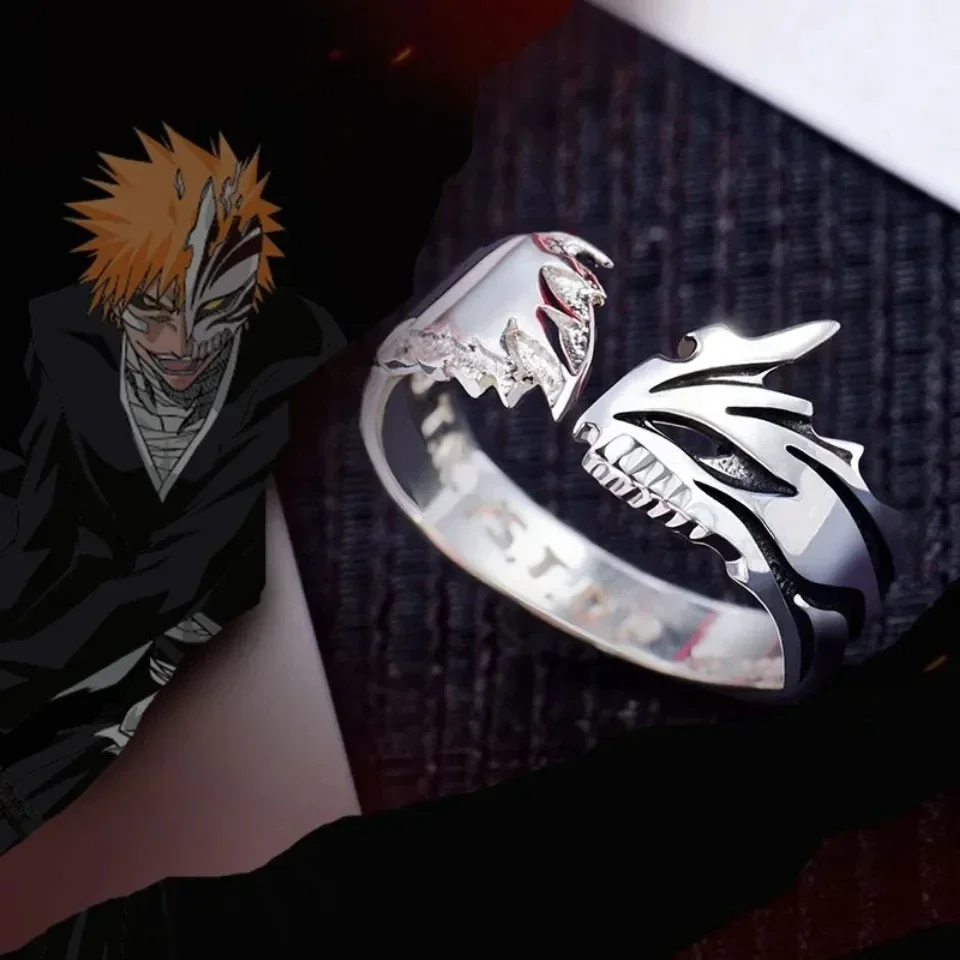 Anime BLEACH Kurosaki Ichigo Rings Cosplay Props Jewelry Accessory Unisex Couple Lover Ring Adjustable Gift