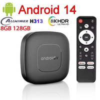 T1 Android 14 Top Box 8G+128G Smart TV Box H313 Quad Core Dual Wifi 2.4G&5G 8K HD Google Assistant  Ram 8GB 128GB Media Player