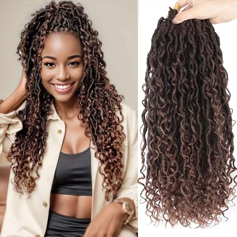 Goddess Locs Crochet Hair Extensions 18inch 24inch Synthetic River Locs Crochet Braiding Hair Twist  With Ends Curly  Hair