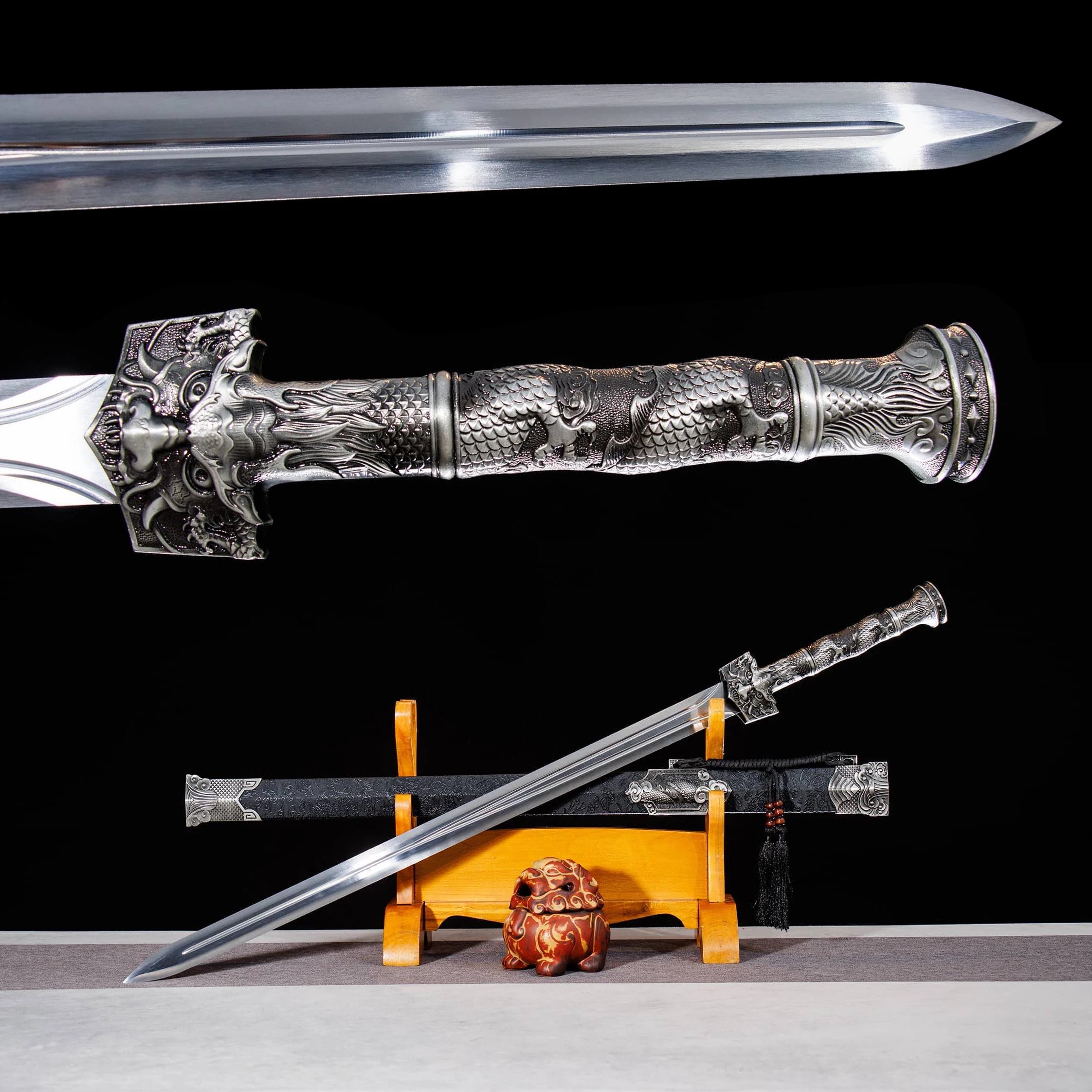 

102cm Medieval Chinese Dragon King Sharp katana samurai Sword weapons Carbon steel Knight Ninja Martial Arts full tang Battle