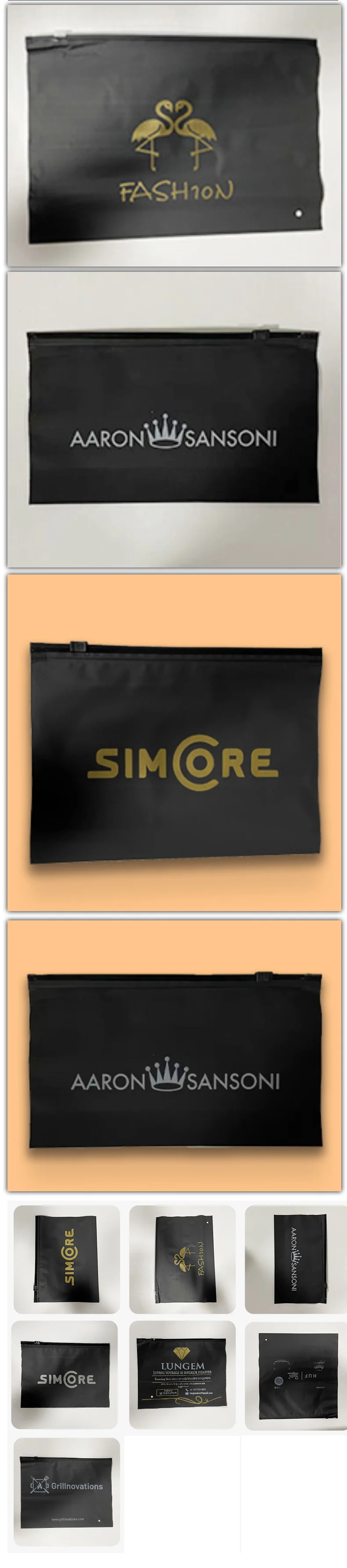 50 Stück matte horizontale schwarze Reißverschlusstasche aus CPE, doppelseitig mattierte Kleidungsverpackungstasche, unterstützt individuelles Logo. – Detail 2