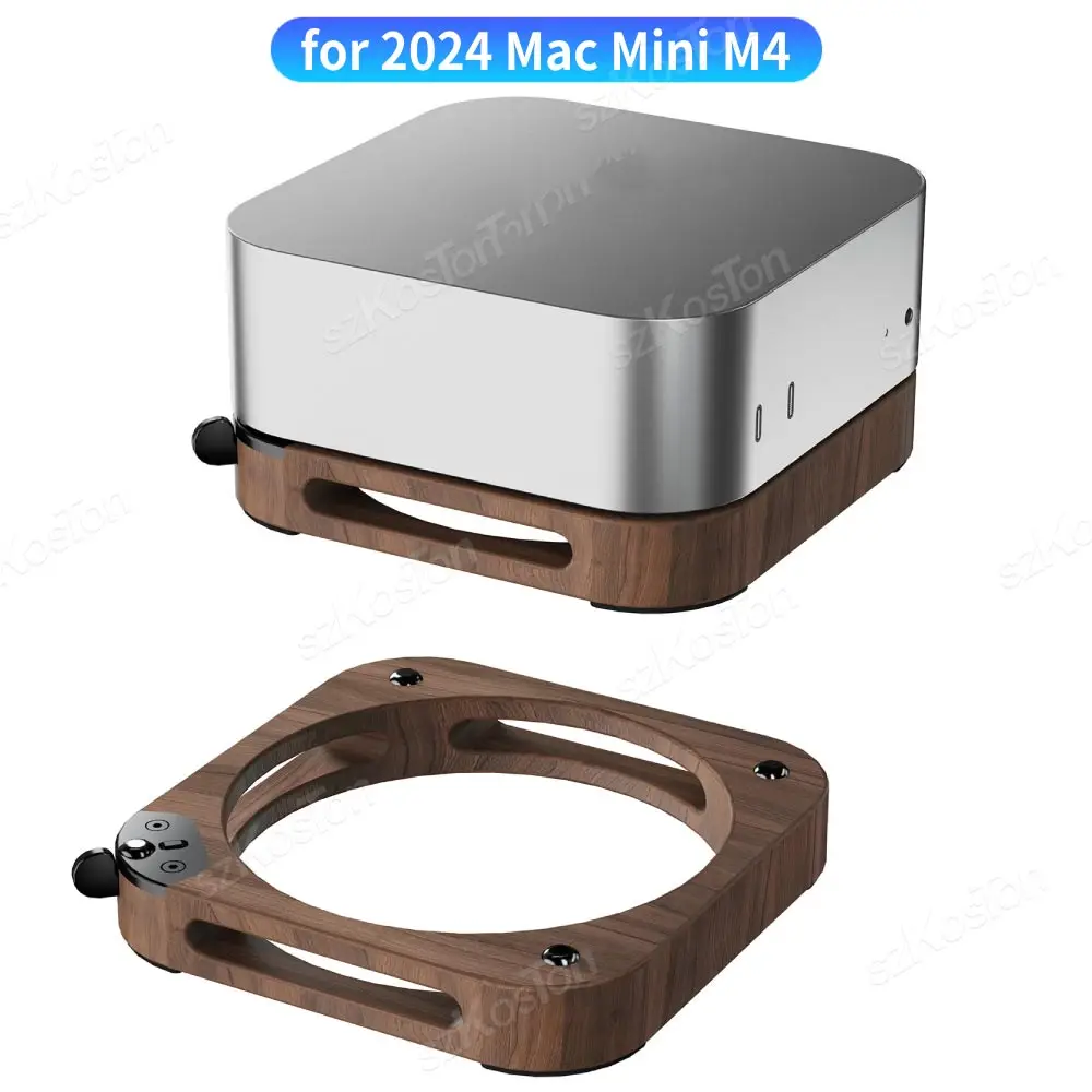 For 2024 Mac Mini M4 Computer Black Walnut Desktop Stand The Heat Dissipation and Dust Proof Base for Mac Mini M4 Pro PC Holder