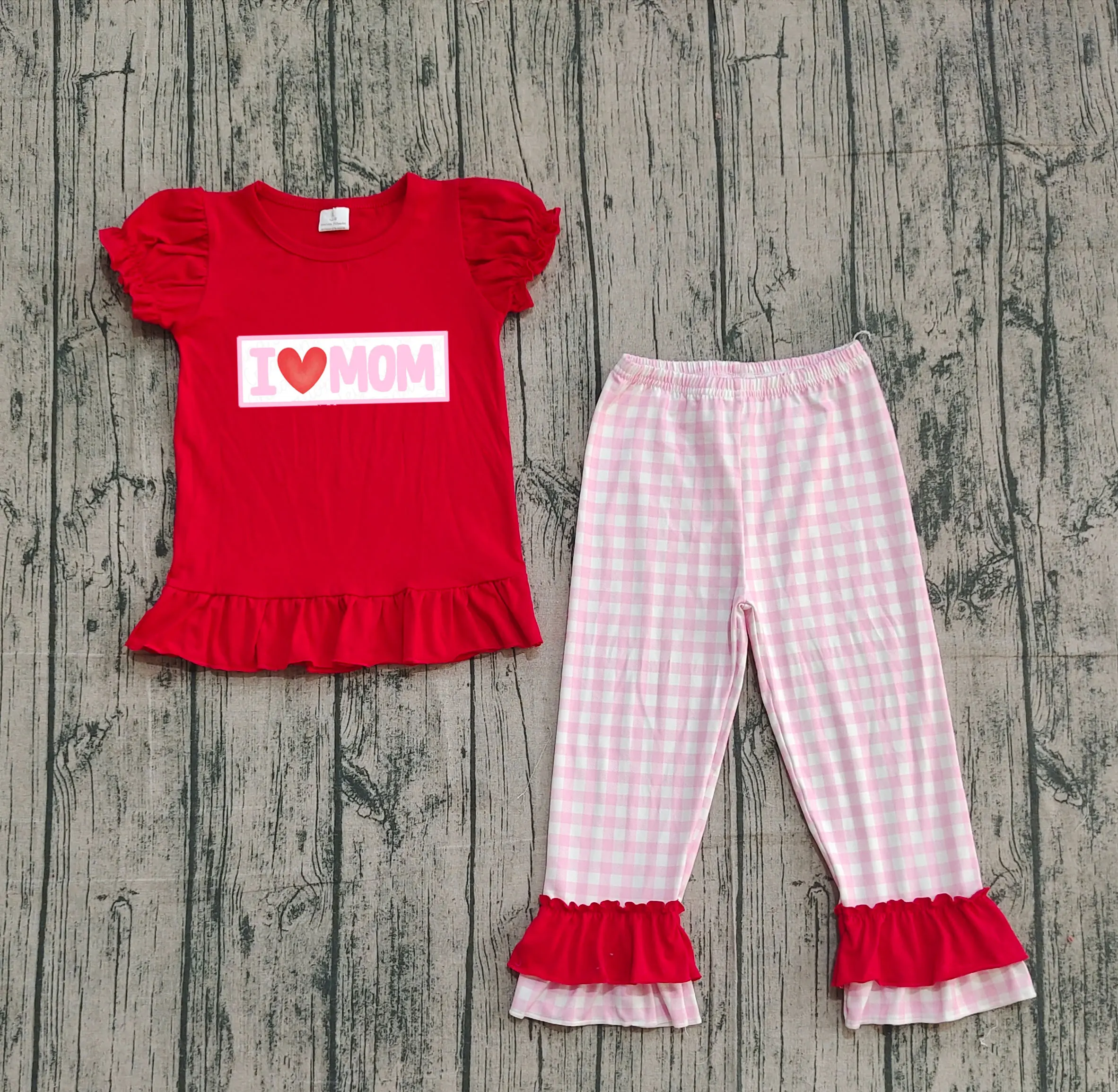 Z1007-09 GSPO2072 أطفال بنات الزي بلوزة قصيرة الأكمام مع السراويل مجموعة ملابس الأطفال #2