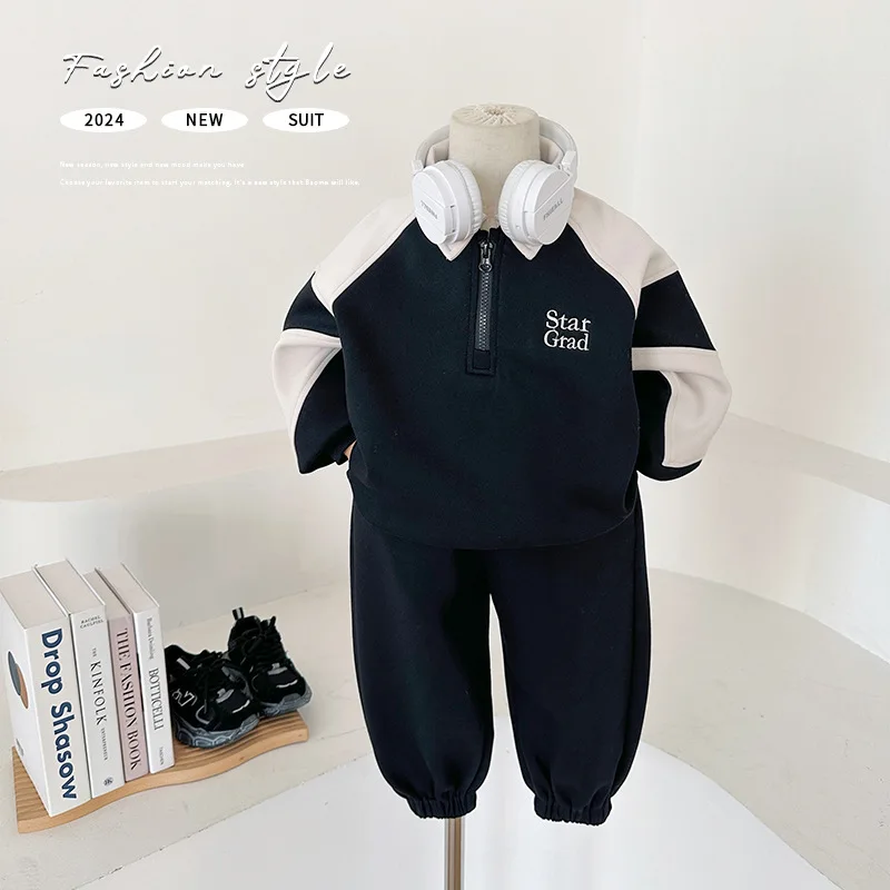 

Baby Clothing Set 2024 Spring New Korean Style Sports Set Boy Handsome Fashionable Casual Simple Letter Two-piece Set