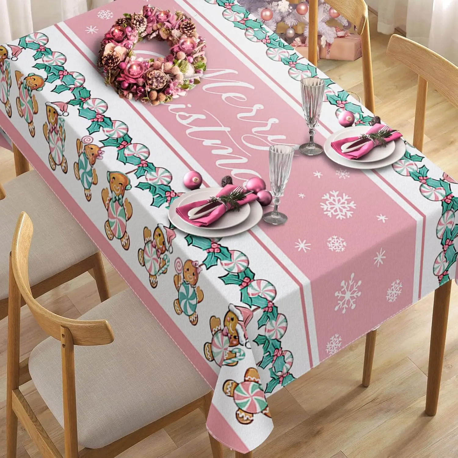 

Christmas Gingerbread Snowflake Waterproof Tablecloth Table Decor Winter Xmas Kitchen Dining Tablecloth Christmas Decorations