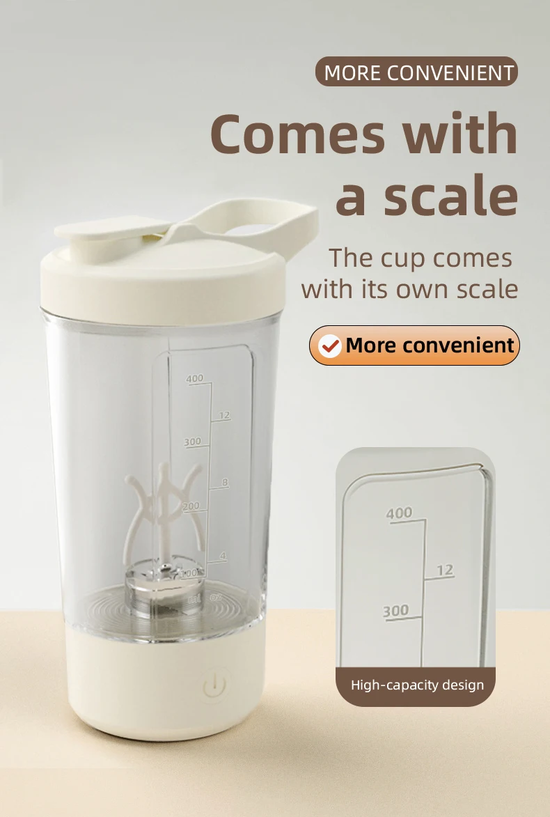 Taza mezcladora recargable por USB portátil, batería de 500mAh, sin BPA, para café, batidos de proteínas, batidos, leche en polvo, viajes y hogar
