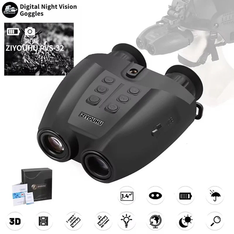 PVS-32 Helmet Night Vision Digital Infrared Dual Tube HD 1080P Camera 8X Zoom Remote Head Mounted Night Vision Device