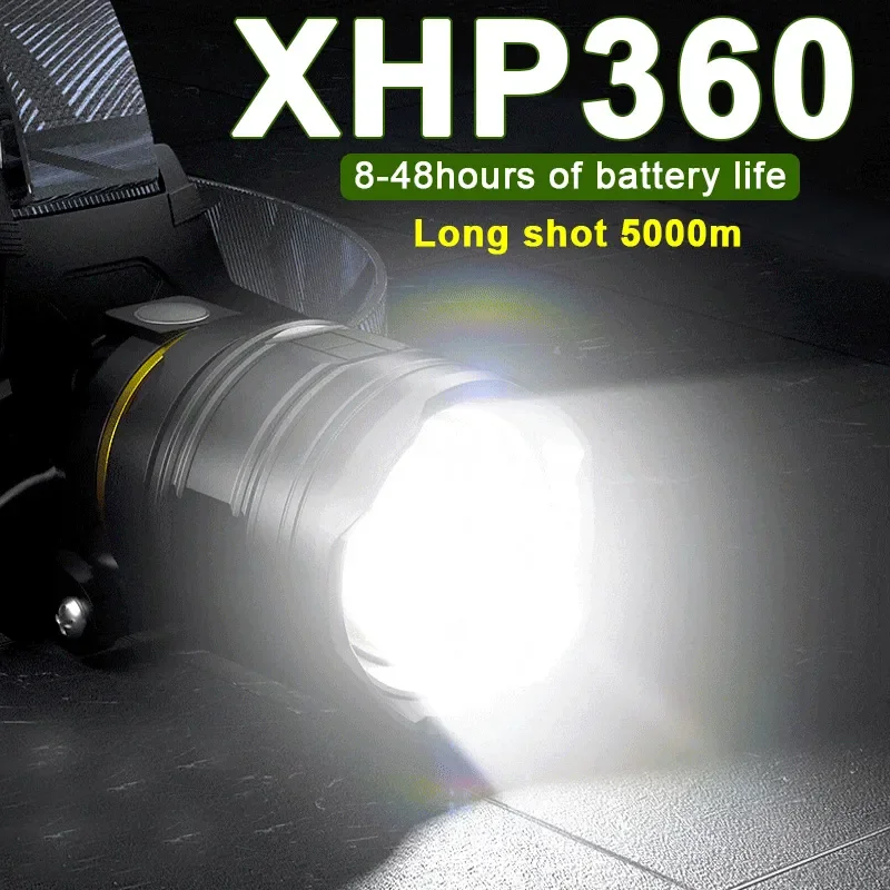 

Super Bright 36core XHP360 Led Headlamp Zoomable Powerbank Headlight USB Rechargeable 18650 Battery 5000M Head Flashlight Lamp