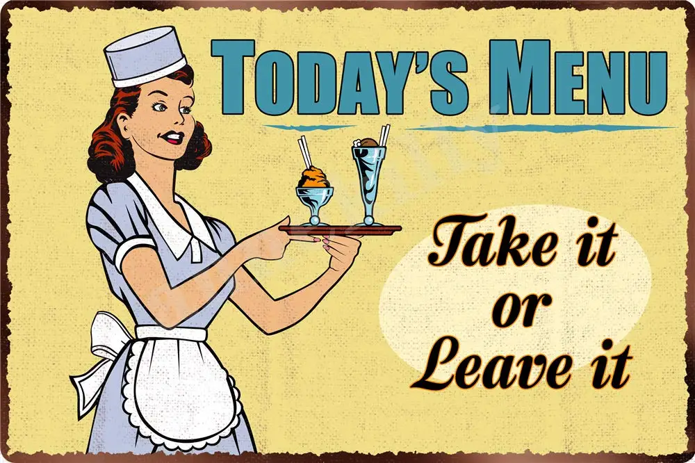 annekilly Vintage Today's Menu Take It or Leave It Metal Plaque Tin Sign for Home Kitchen Market Wall Decor Signs 12x8inch