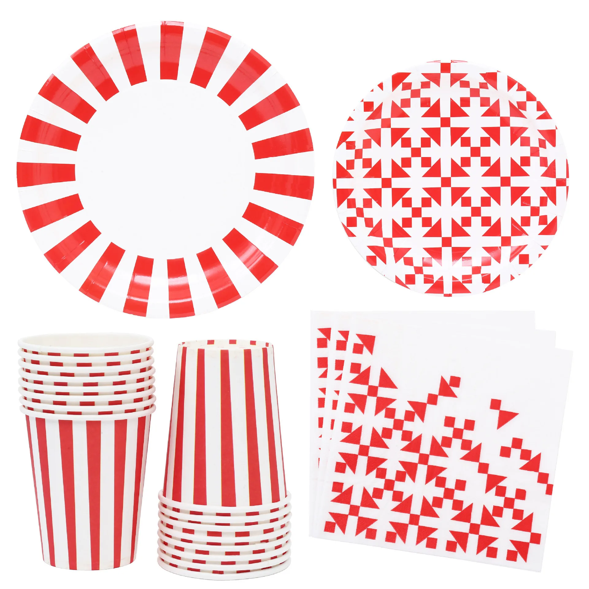 

Red Striped Tableware Set Disposable Tableware Paper Cup Children's Birthday Party Paper Plate Tissue Set Wholesale