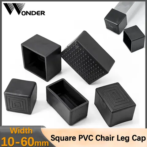 검은 사각형 의자 다리 모자 PVC 미끄럼 방지 테이블 발 먼지 커버 양말 바닥 보호 패드 파이프 플러그