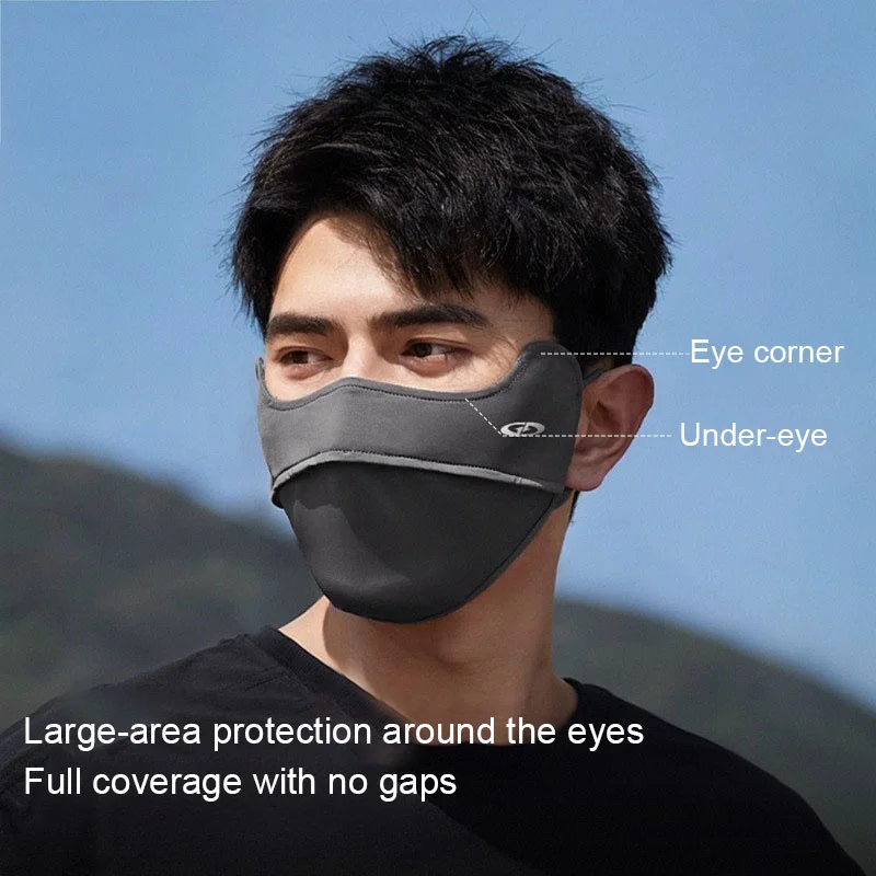 HUA HUA Summer Ice Silk UV Protection Face Mask For Men, Outdoor Sun Shield Face Cover With Eye Corner Guard