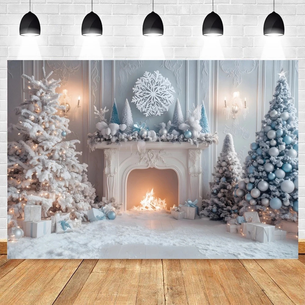 Winter Christmas Indoor Fireplace Photography Background Xmas Tree Kid Family Party Portrait Decor Backdrop Photo Studio Props