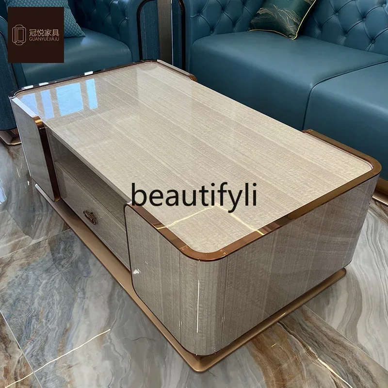 Italian light luxury coffee table post-modern high-end villa living room long coffee table model Hong Kong style furniture