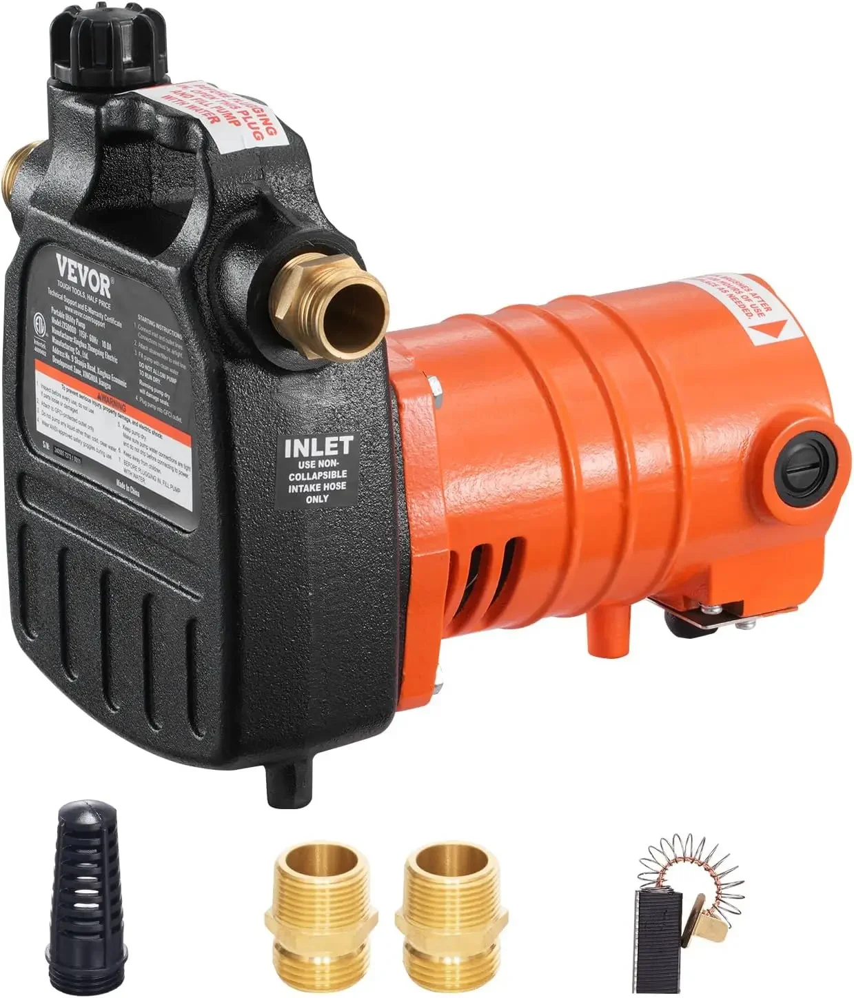 

Cast Iron Water Transfer Pump, 115V AC 1600 GPH 1/2HP, Portable Electric Utility Pump with Carbon Brush, Filter, BrassConnectors