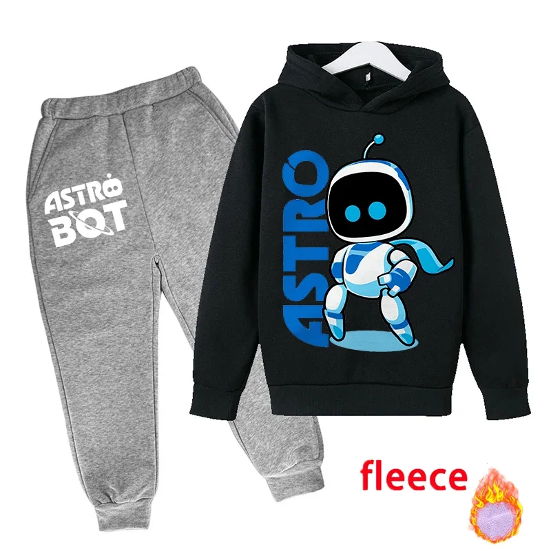 Astro Bot Sweatshirt Boy Anime Cartoon Plunder Hoodies Winter Outdoor Warm Thick Top+pants Children's Clothing Set Jacket Gift