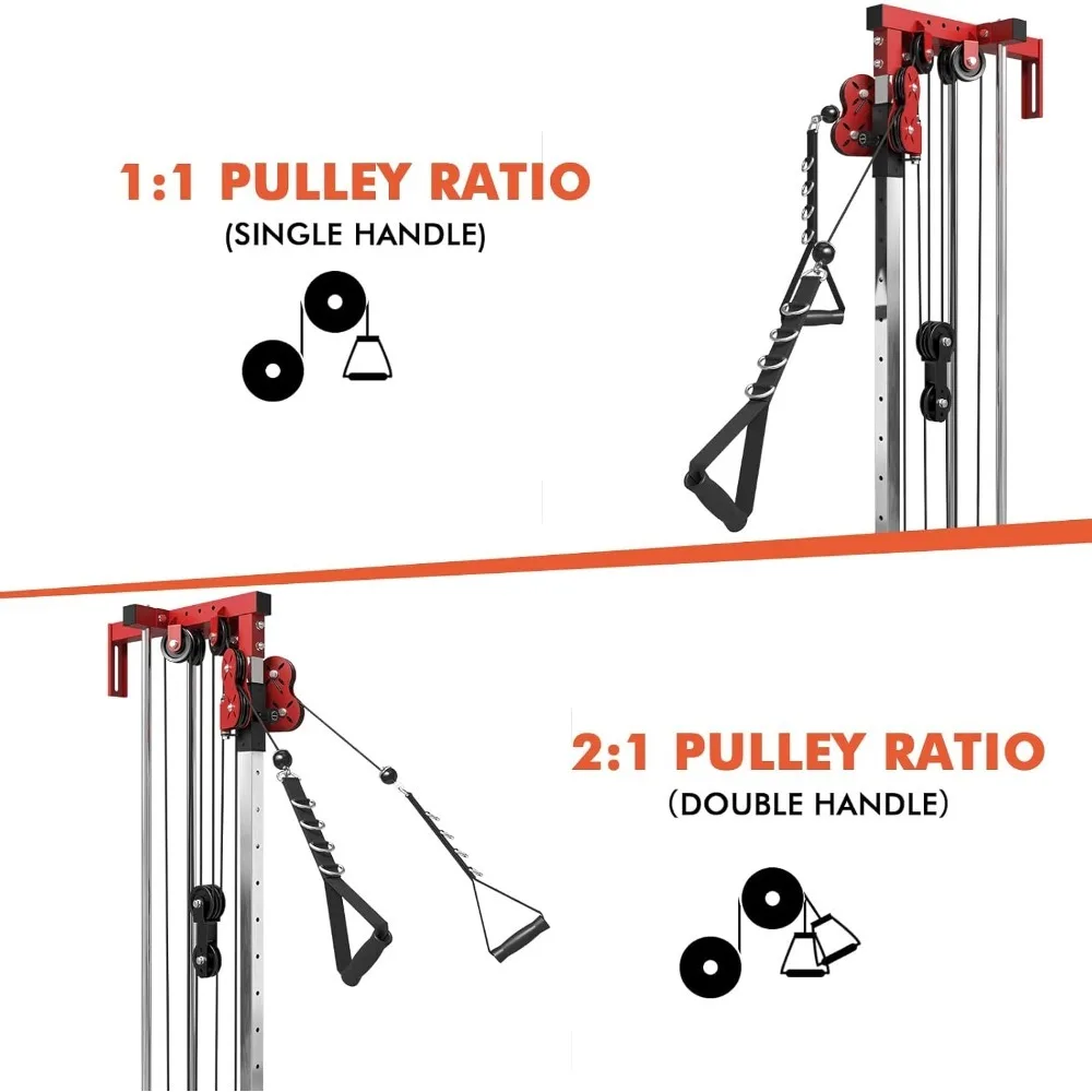 تمت ترقيتها بالكامل - محطة كابل مثبتة على الحائط، آلة كروس كابل مع نظام بكرة مزدوجة و18 موضعًا قابل للتعديل للمنزل