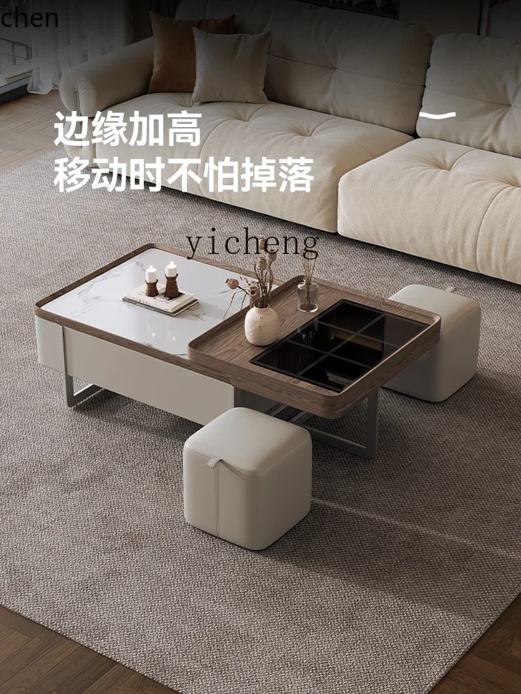 HT  minimalist light luxury coffee table high-end art coffee table square solid wood rock slab living room