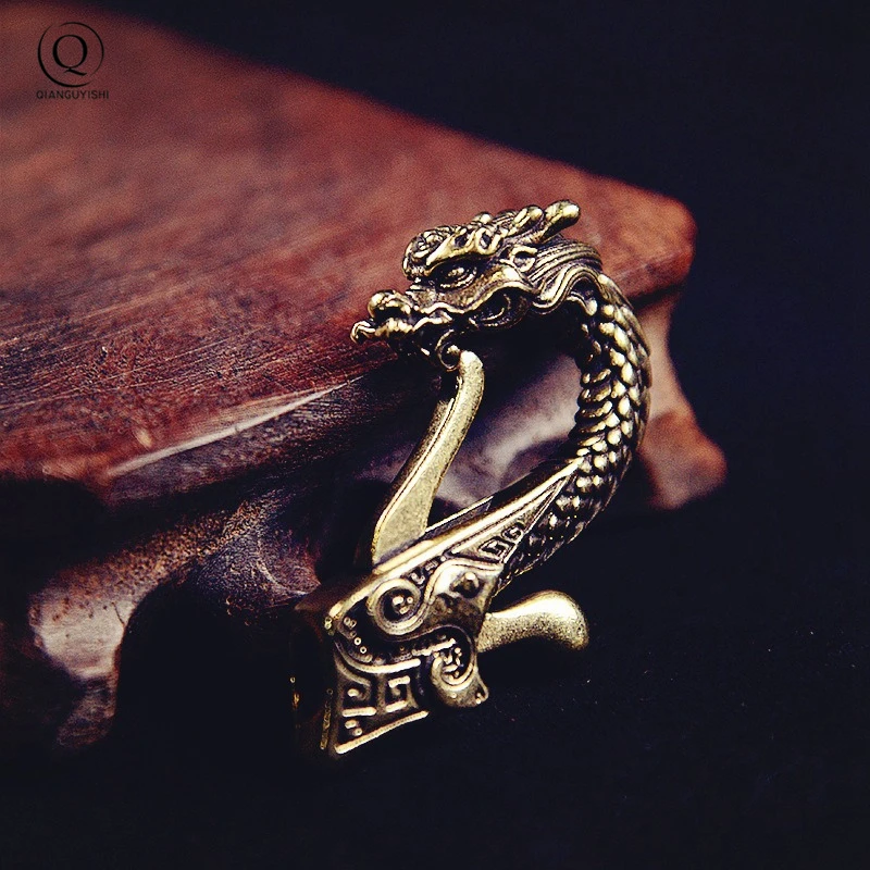 Brass Dragon Head Keychain Antique Craft Key Chains Lobster Clasps Keyring Waist Buckle Copper Vintage Car Key Holder