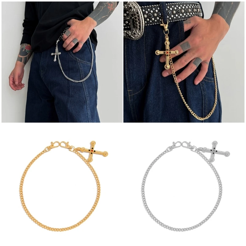 

LX9D Crucifix Charm Punk Rock Chain для джинсов Негабаритная скрещенная подвесная готическая ювелирная аксессуара для ежедневной