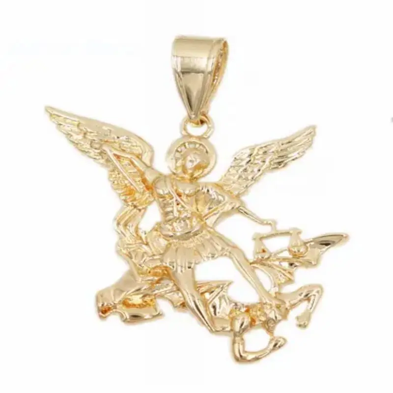 Ruixi Religious Jewelry Cadena Gold Plated St. Michael The Archangel Medal Necklace Pendant for Boys and Girls Gifts Party