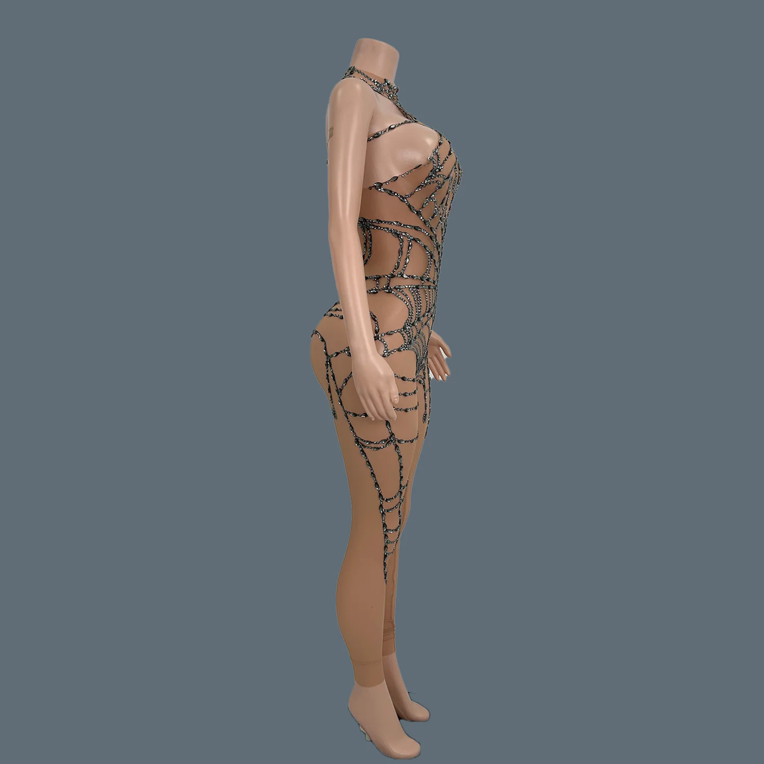 جديد الراين بقماش شفاف Bodycon العنكبوت ويب بذلة حفلة عيد ميلاد احتفال القضبان تظهر ارتداء للنساء الرقص طماق Zhuwang