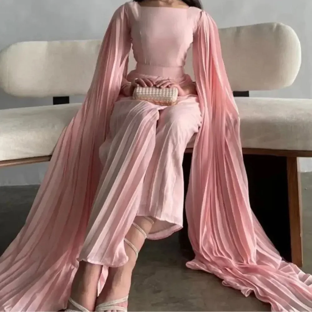

CustomizedSquare Neck Straight Pleats Sleeveless Ankle Length Solid Color Saudi Arabia Evening Gowns Dresses For Formal Occasion