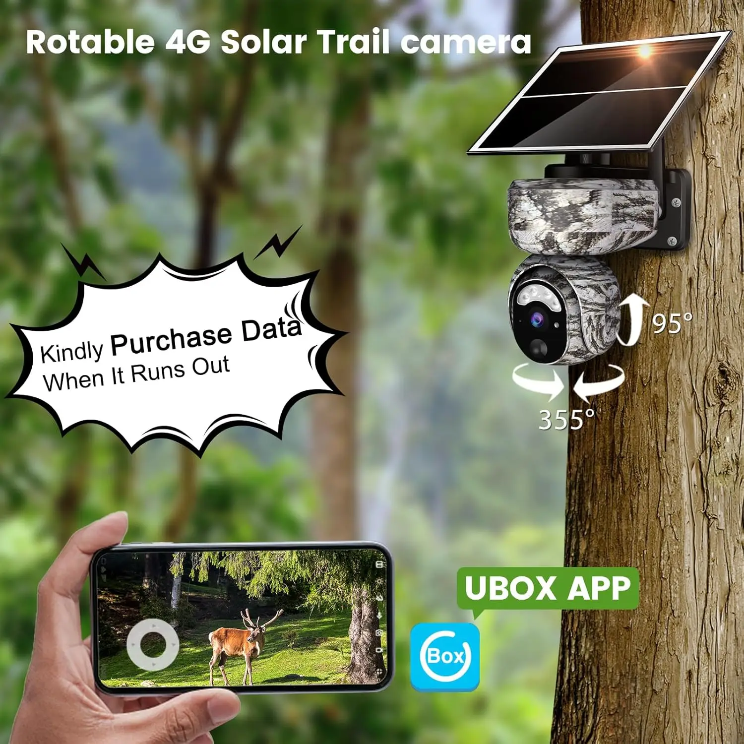 Motion Activated Cellular Trail Camera, 1080P Video Live View, IP66 Wireless Solar Game Cameras with Night Vision, Compatible wi