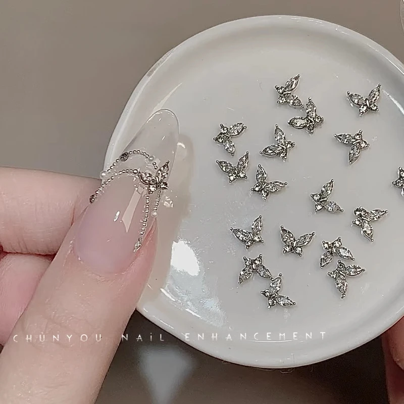 10PCS Small Butterfly Nail Jewelry Internet Celebrity Crystal Flash Exquisite Butterfly Zircon Small Jewelry Nail Accessories