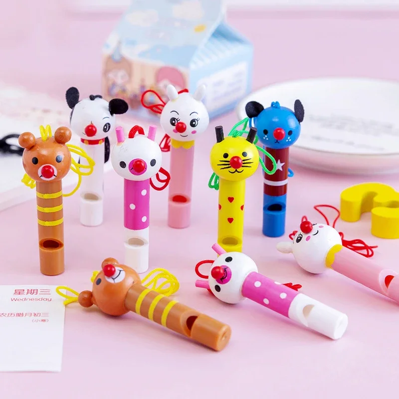 10Pcs Cute Multicolor Wooden Whistles Kids Birthday Party Favors Decoration Baby Shower Noice Maker Toys Goody Bags Pinata Gifts