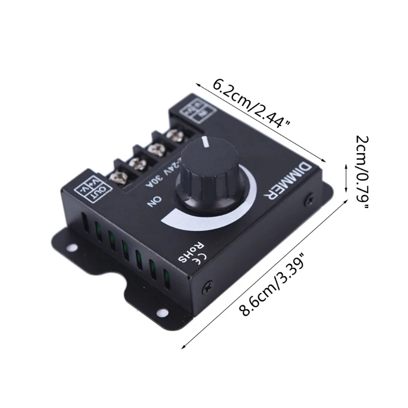 12V 24V 30A LED Light Strip Dimmer PWM Dimming Controller for Dimmer Knob Adjust ON/Off with Aluminum Housing