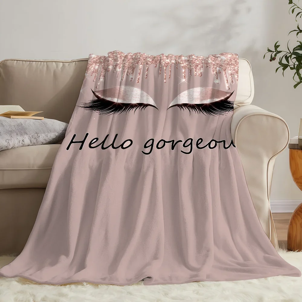 Sweet Girl Makeup Art Eyelash Pattern Blanket Soft Warm And Thick Perfect For Bedroom Living Room Bed Sofa Camping Picnic Office