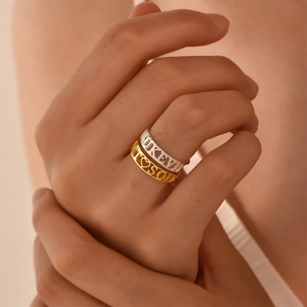 Personalized Engagement Wedding Custom Two Name Ring Stackable Stainless Steel Gold Color Jewelry Rings Anniversary Anillos Gift