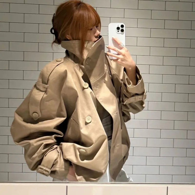 

Шикарные короткие плащи для женщин с поясом, водолазка, двубортные куртки с длинными рукавами, весна-осень 2022, женская верхняя одежда для поездок на работу