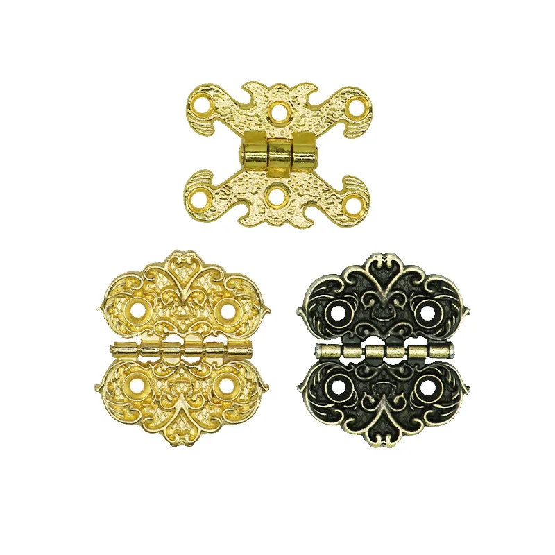 2Pcs Vintage Hinges Cabinet Door Hinges Decorative Jewelry Chest Gift Box Butt Hinge With Screws Gold/Bronze