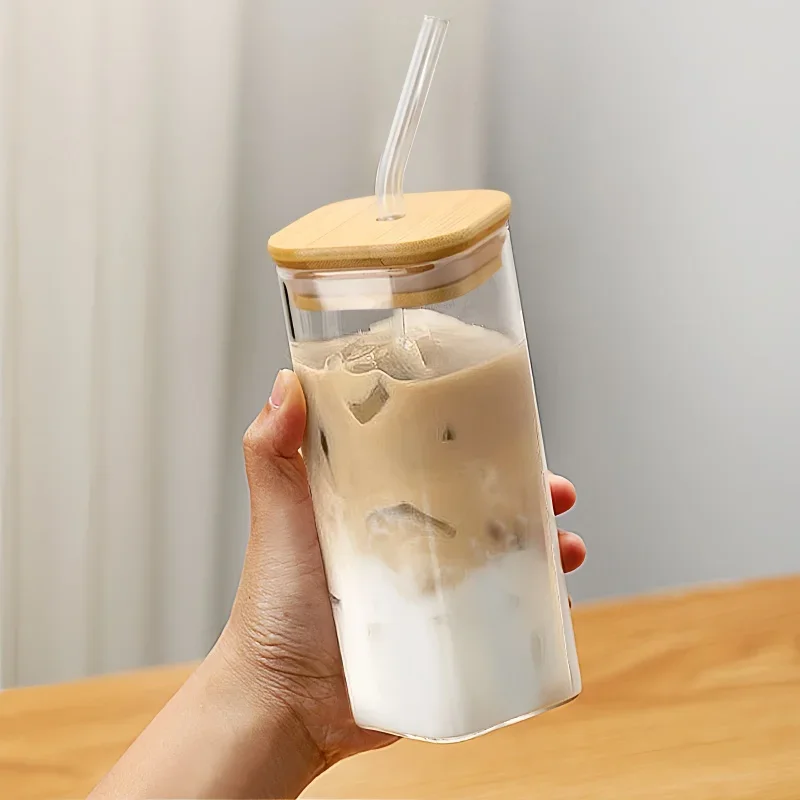 350ML Minimalist Glass with Lid Straw Cup Breakfast Milk Coffee Mug Fruit Juice Scented Tea Afternoon Tea Party Home Drinkware