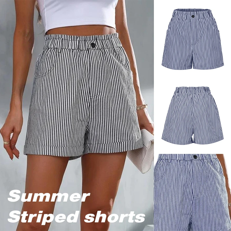 

Women Vintage Streetwear Y2K Shorts Pants Aesthetic Fashion Elastic Casual Loose Shorts Striped High Waist Grunge Short Pants