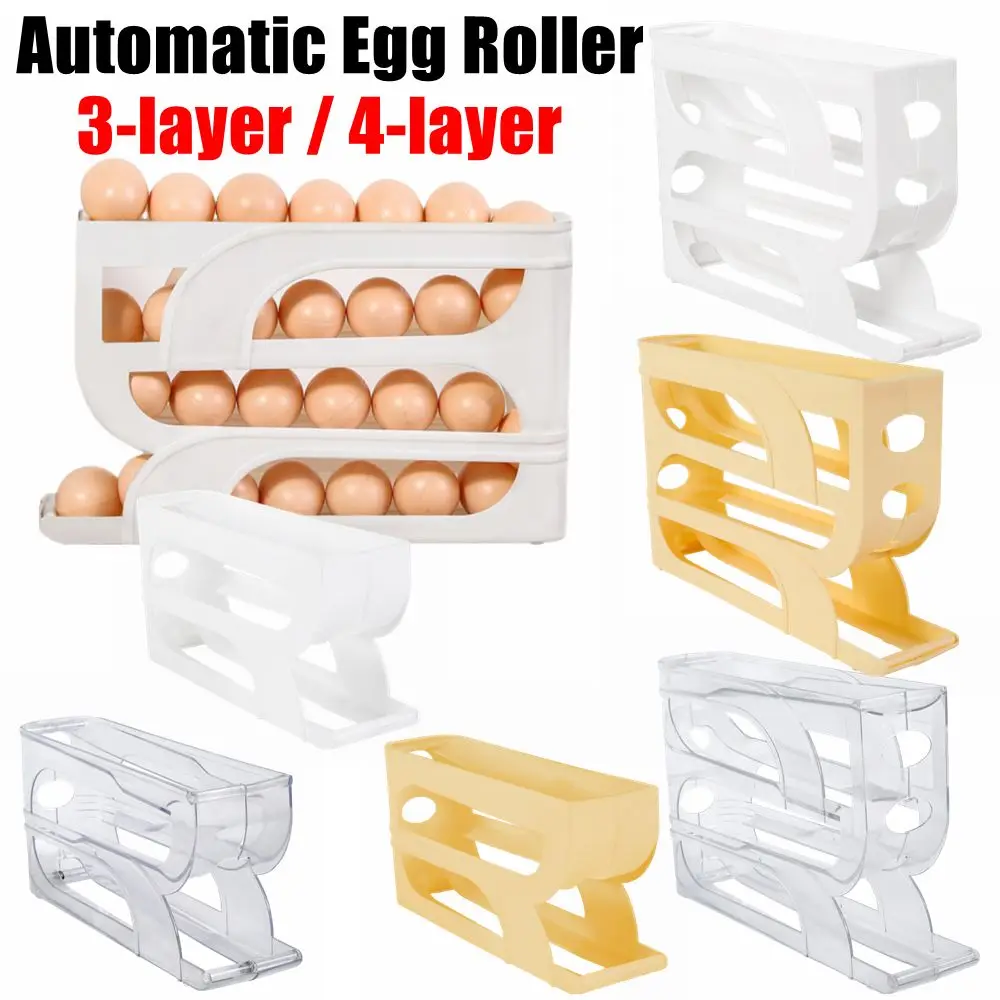 3/4 Layer Automatic Egg Roller Rack Refrigerator Space Saving Egg Organiser Box Dispenser Household Kitchen Dedicated Rack