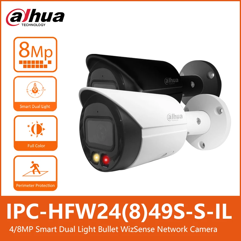 Dahua IPC-HFW2449S-S-IL 4MP IPC-HFW2849S-S-IL 4K 8MP Smart Dual Light Full-color Bullet WizSense Network Security POE IP Camera