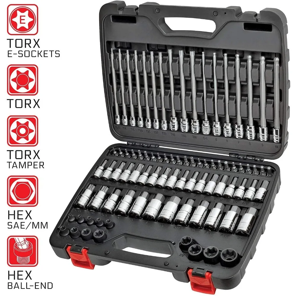 Master Hex & Torx Bit Socket Set & External Torx (eTorx, Female Torx) Socket Set, 84 Pieces | S2 Steel Bits,